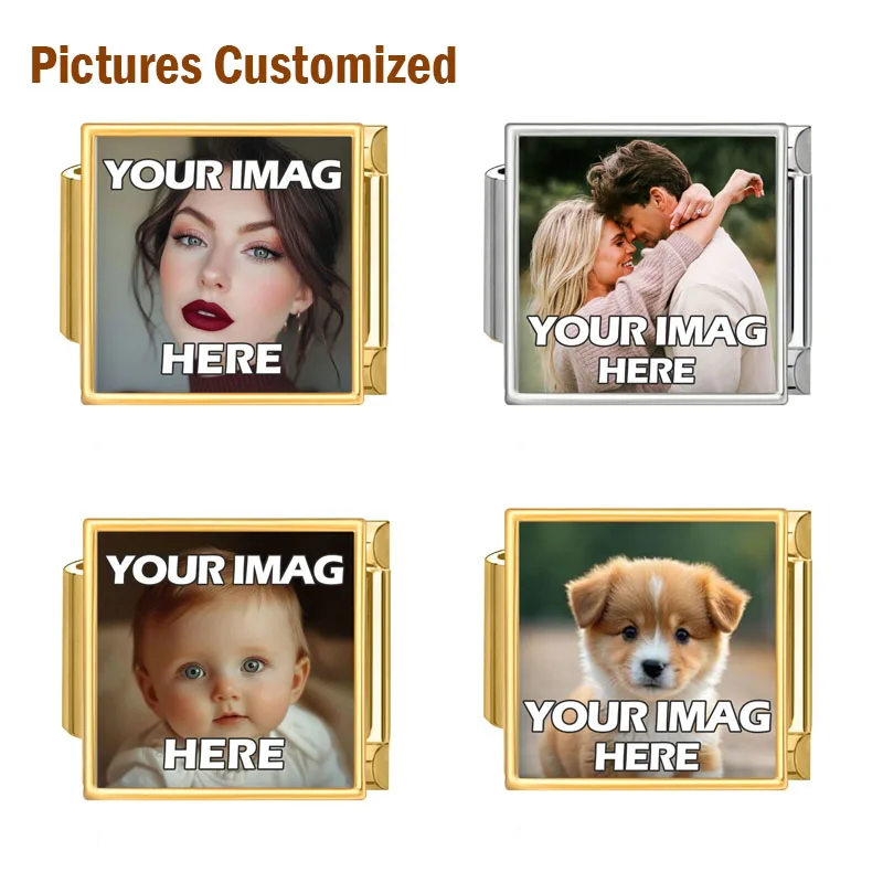 Personalised Photo Pictures Customized Italian Charms Link for 9mm Stainless Steel Bracelets Lover Family Pets Image Custom Gift