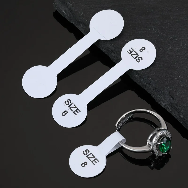 50pcs Ring Size Printed Tags Self-adhesive, glue ends adhesive free shank Jewellery necklace gummed tag rings label sticker X18