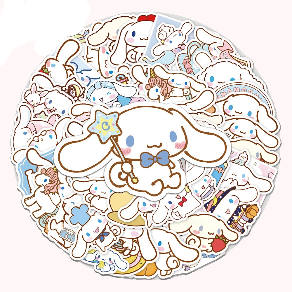 Cute Cinnamoroll Cartoon Adesivos para Crianças, Decoração Do Telefone DIY, Bagagem, Frigorífico, Skate, Etiqueta Kawaii, Presente Do Brinquedo, 10 Pcs, 30 Pcs, 50Pcs