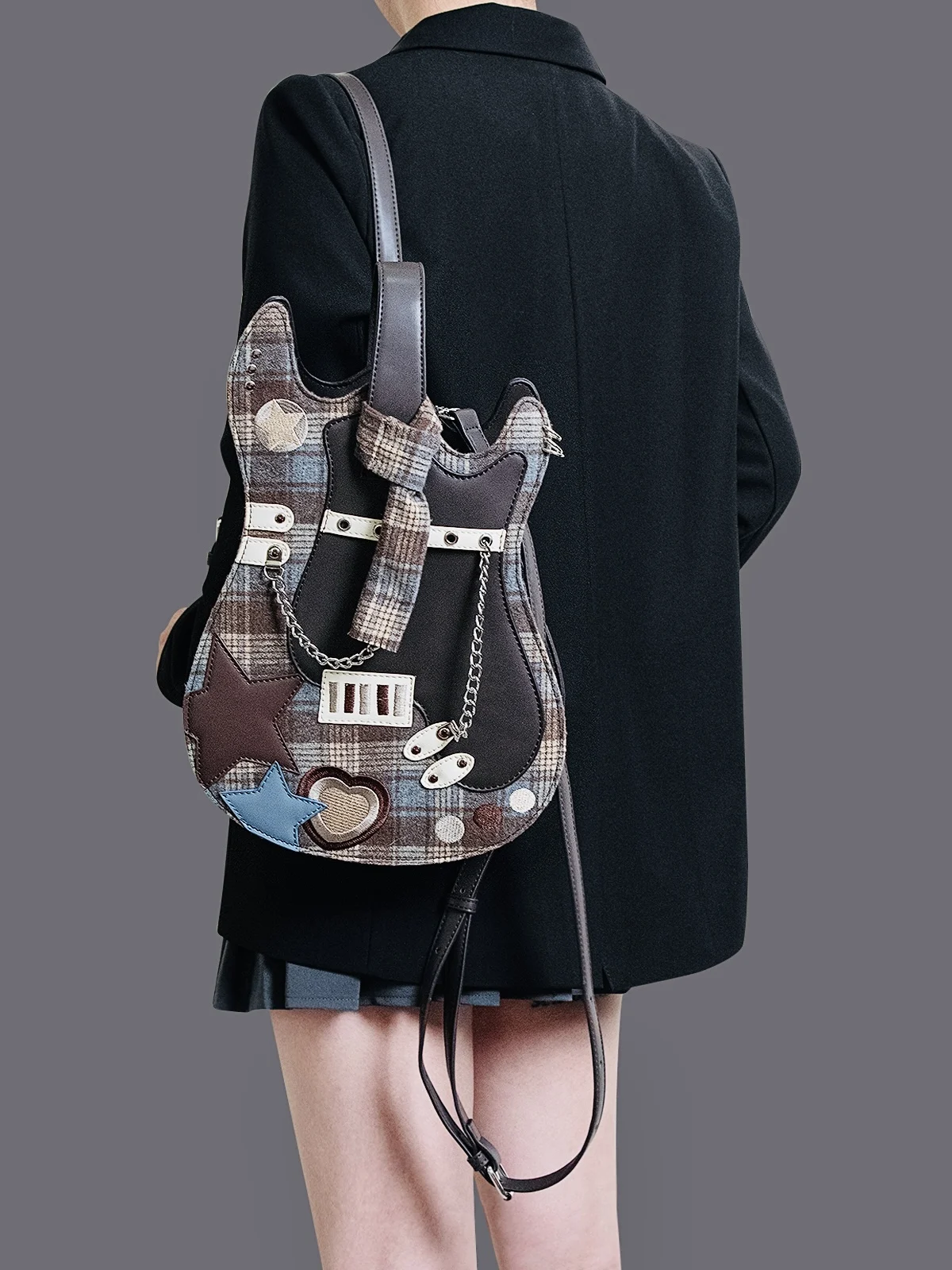 

Creative Splicing Contrasting Color Guitar Design Women Backpack Original Personalized Single Shoulder Crossbody Bag For Women