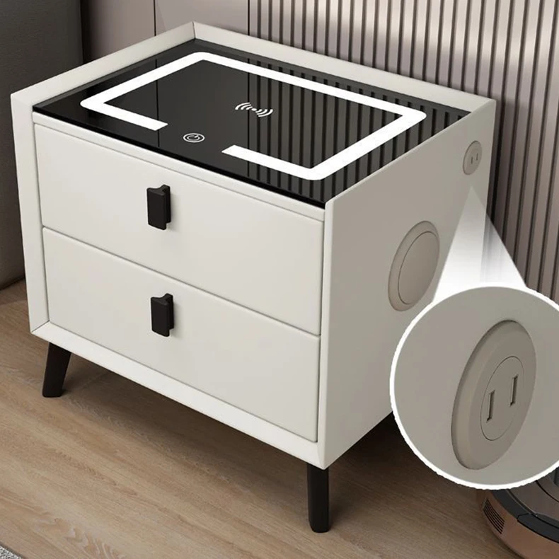 طاولة جانبية لغرفة النوم تعمل باللمس، تصميم ضوء LED، شحن ذكي، منضدة بجانب السرير، طاولة لاسلكية #1