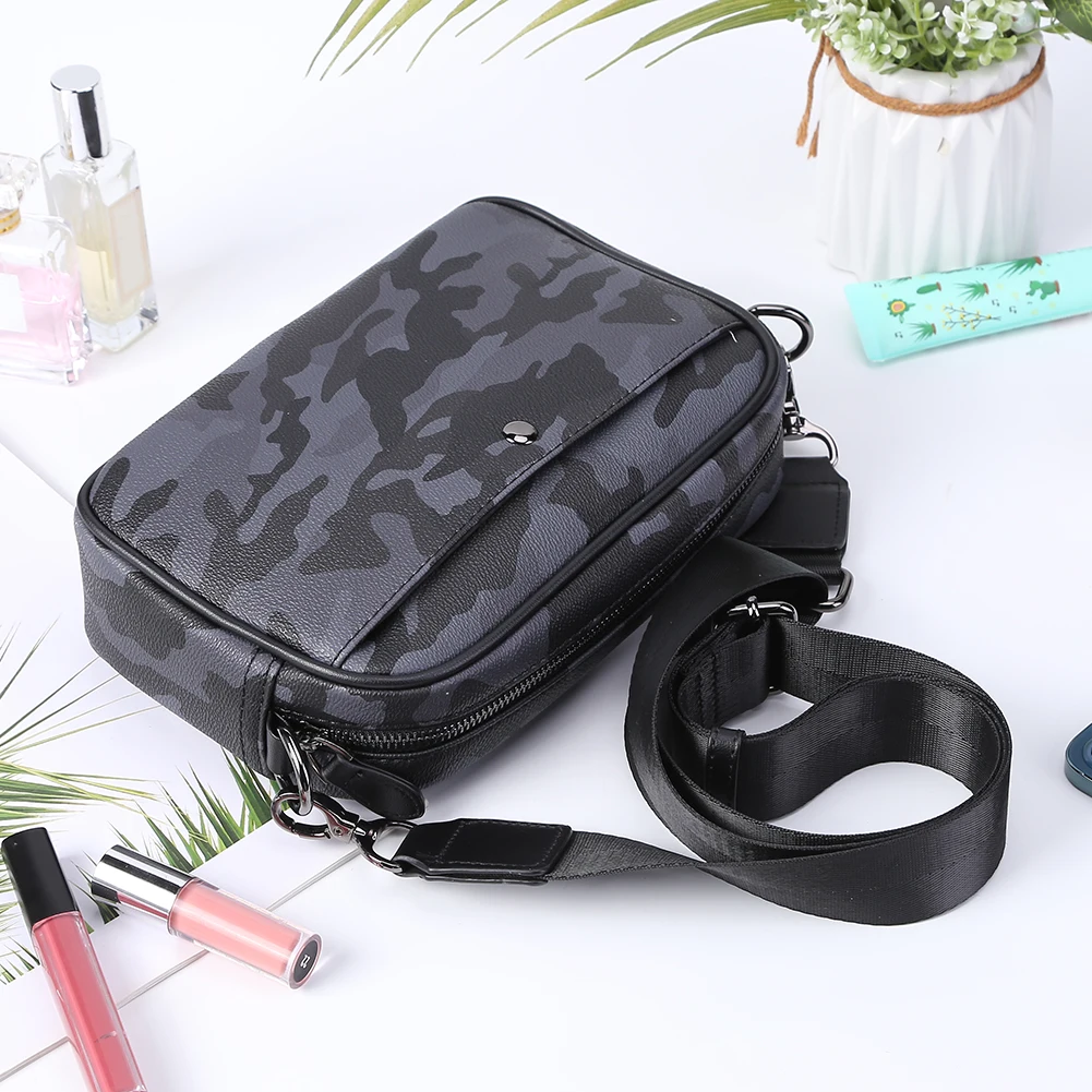 

Luxury Business Shoulder Bag for Men Design Plaid PU Leather Messenger Bag Crossbody Bag Casual Zipper Small Square Sling Bag