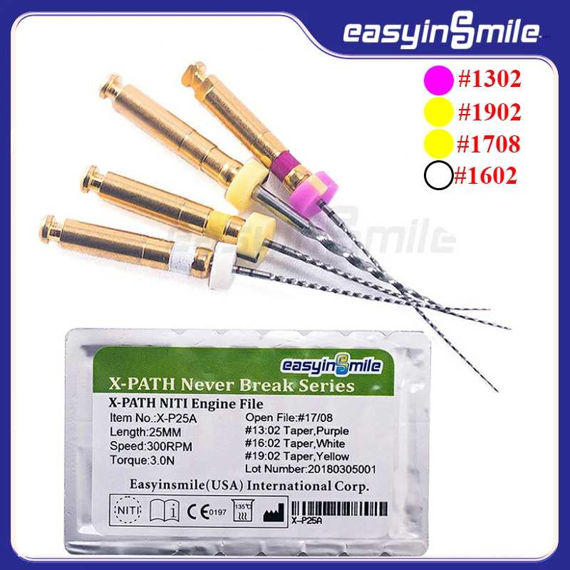 

4 шт., стоматологические эндофайлы EASYINSMILE, использование двигателя, файлы NITI X-Path, эндодонтические наконечники для корневых каналов, эндодонтические наконечники 21/25/31 мм, никогда не разрывается для двигателя