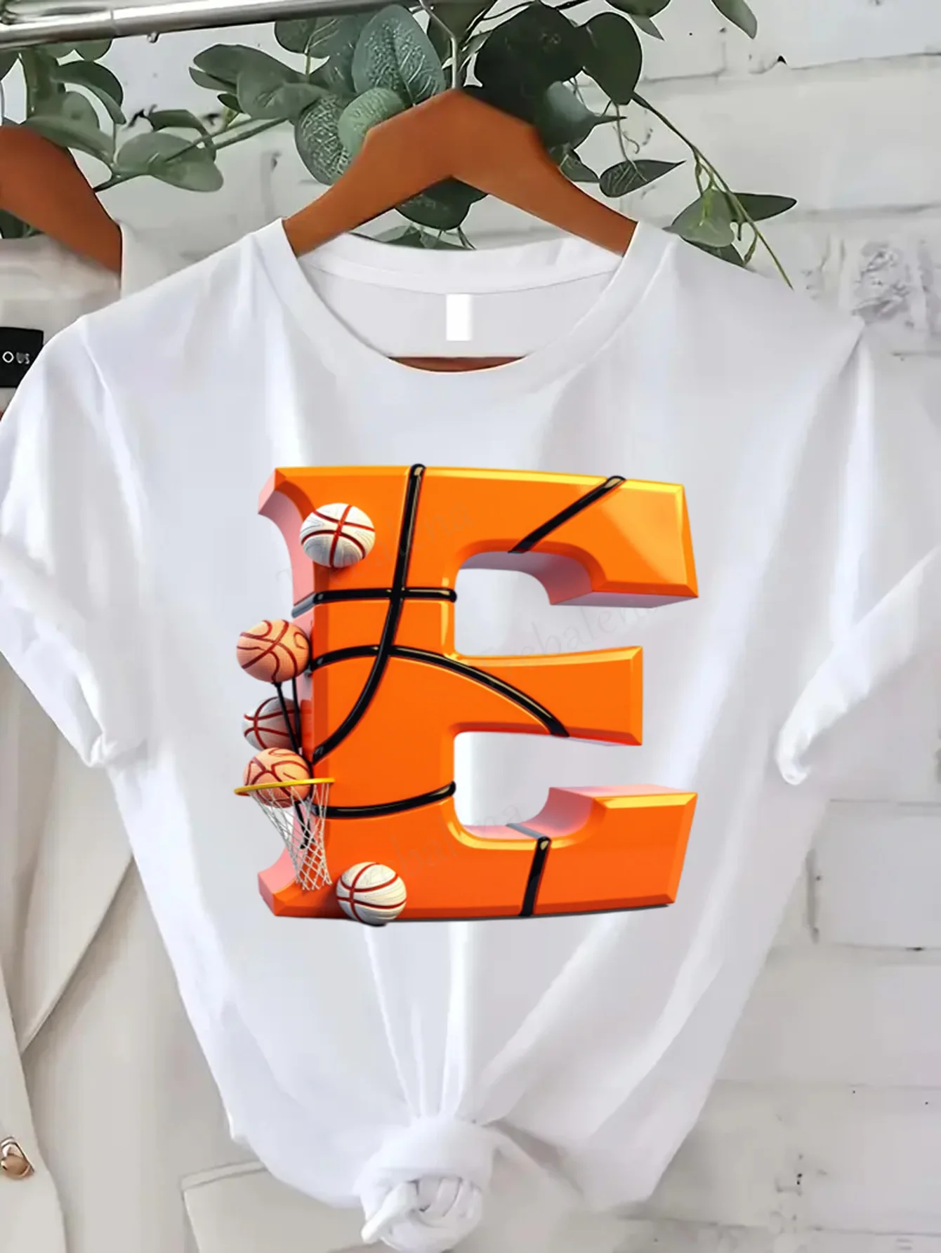 Comoda maglietta da donna con stampa Basket 3D Lettera E Stampa T-shirt da donna Stile casual sportivo