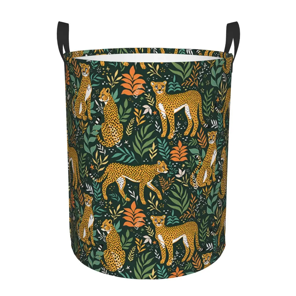 Jungle Cheetahs Pattern Laundry Basket Foldable Toy Clothes Hamper Storage Bin for Kids Nursery