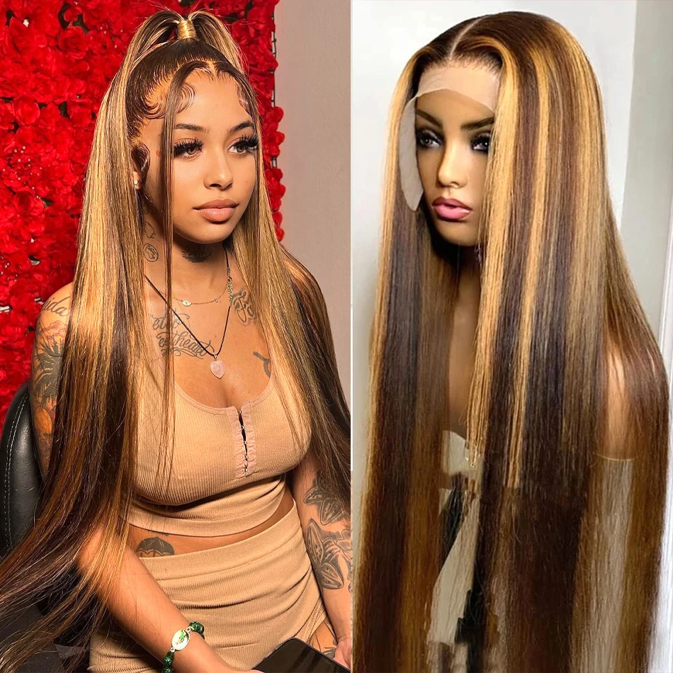 Honey Blonde Wig Human Hair 13x6 Straight Lace Front Wigs Human Hair Brazilian Highlight Human Hair Lace Frontal Wigs For Women