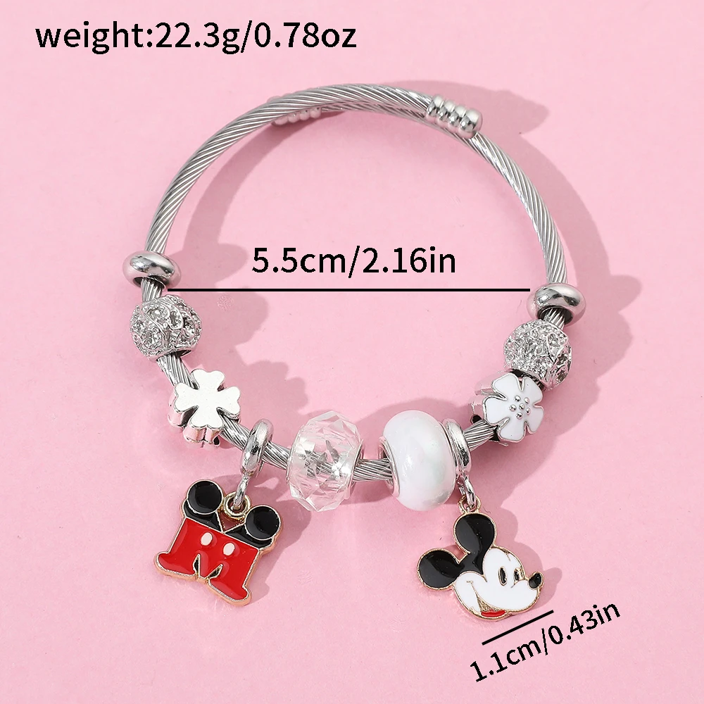 New Disney Series Fashionable and Cute Mickey Mouse Mickey M Letter Pendant DIY Flower Versatile Beaded Bracelet