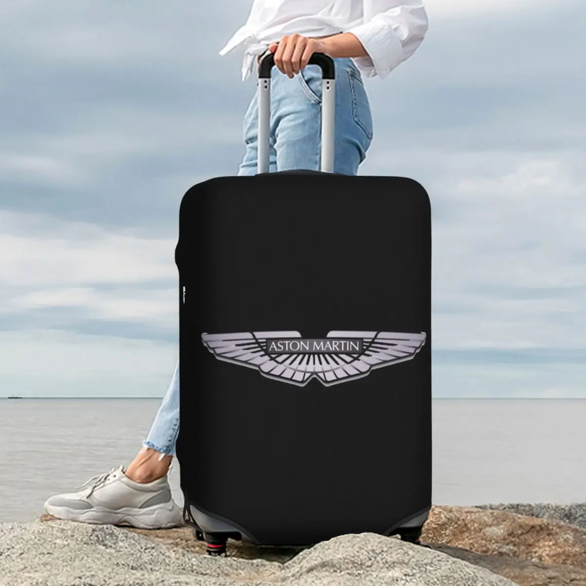 

Aston Martin Font Suitcase Cover Protection Elastic Travel Luggage Protector Covers for 18-32 Inch