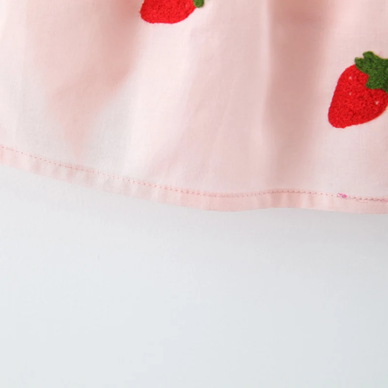 Summer girl dress baby girl covered in cartoon strawberry embroidery little flying sleeve princess dress