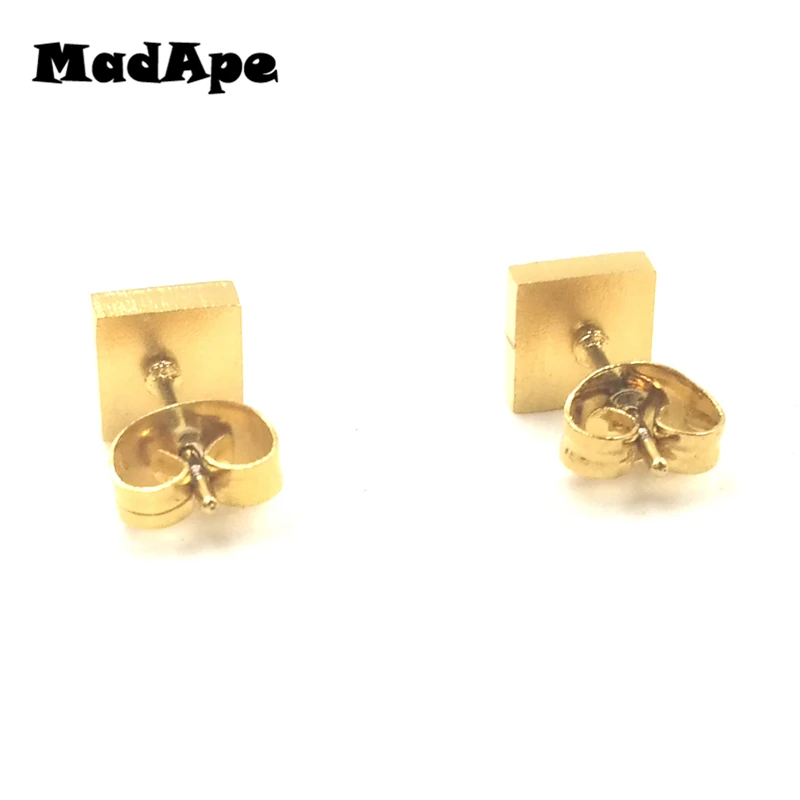 MadApe 316L Stainless Steel 8mm Square Stud Earrings Gold Color Never Fade For Women And Man Stud Earrings Couple Jewelry