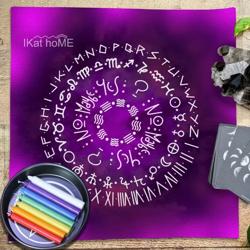 12 Constellations Rune Moon Tarot Tablecloth Purple Velvet Altar Cloth Divination Board Game Fortune Astrology Oracle Card Pads