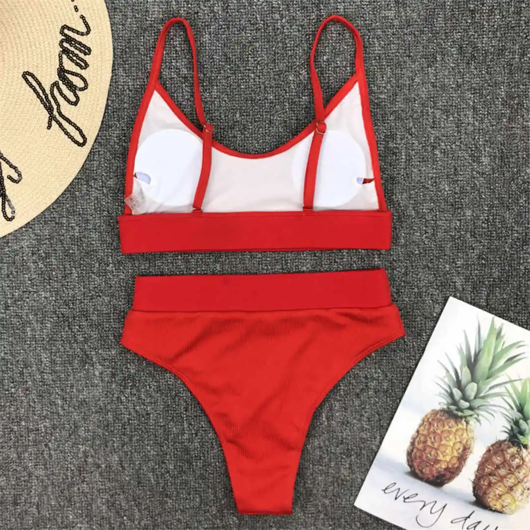 S - XL Sexy Damen-Badeanzug, High-Waist-Bikini, zweiteiliger Bikini-Set, gerippter Badeanzug, Damen-Badebekleidung V2375 – Detail 31