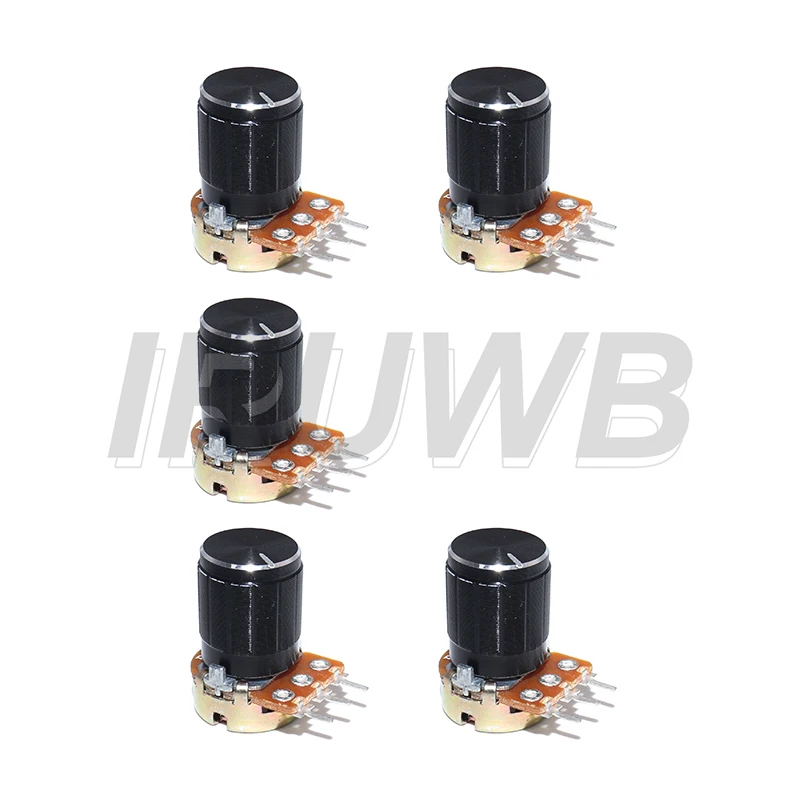 5Set 3pin WH148 15mm Linear Potentiometer With Black Aluminum Alloy Knob Cap Potentiometer Kit 1K 2K 5K 10K 20K 50K 100K 250K 1M