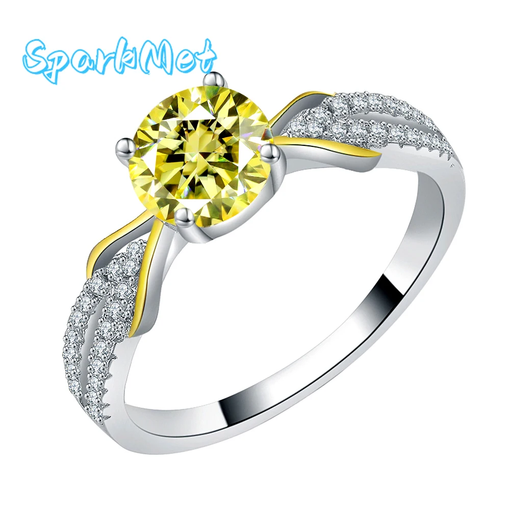 

SparkMet 100% натуральное желтое кольцо с муассанитом и сертификатом, пройденный тест на бриллианты, серебро S925, женские ювелирные изделия, подарок на годовщину