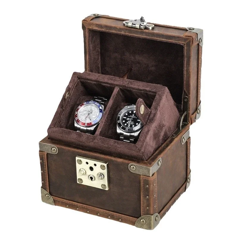 Old watch storage box, famous watch collection box, multi-watch box, retro Crazy Horse leather watch jewelry display