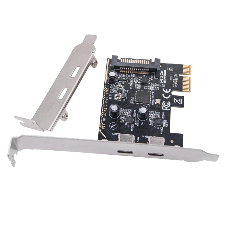 PCIE to Dual Type C Expansion Card PCI Express X1 to 2Port TYPE-C USB 3.2 GEN1 5Gbps Convert Card Riser ASM1042 Chip for Desktop