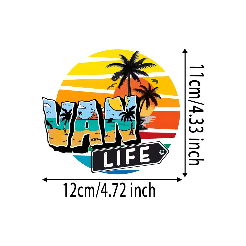 Vintage RV Life Vinyl Sticker Palm Tree Sunset Design Easy to Apply Decal for Camper Van RV Skateboard Car Truck Universal Decor