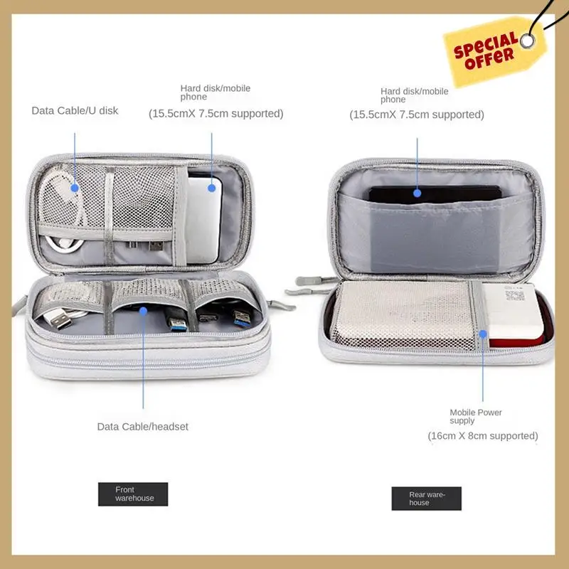 Стабильная сумка для хранения цифровых аксессуаров, USB-разъем для зарядного устройства, органайзер для путешествий, электронный органайзер, серый