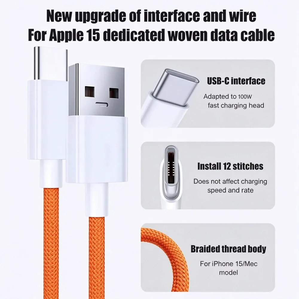 5 Stück USB-A-Kabel zu USB-C 240W Schnellladekabel unterstützt Schnellladung für iPhone 17 16 15 Samsung Huawei Xiaomi 2026 – Detail 2