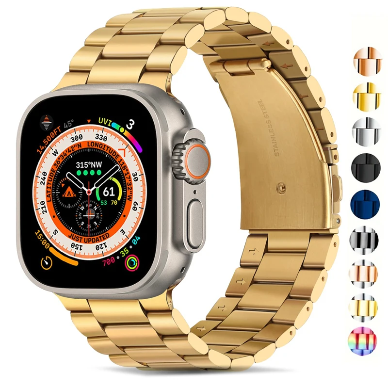 Stainless Steel Strap for Apple Watch band 45mm 44mm Ultra 2 49mm 40mm-41mm-46mm luxury Metal watchband series 10 9 8 7 6 5 4 se