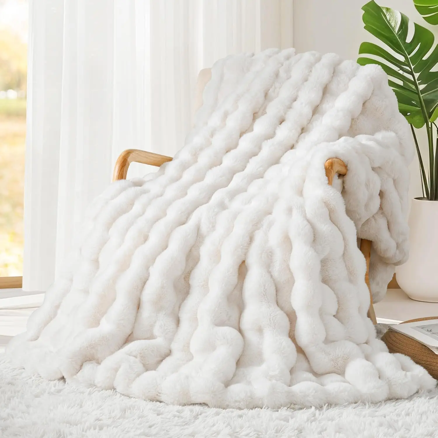 

Суперплед из искусственного меха кролика 1000 г/м², теплый, уютный, двусторонний, коричневый, для дивана, кровати, 90x90 дюймов