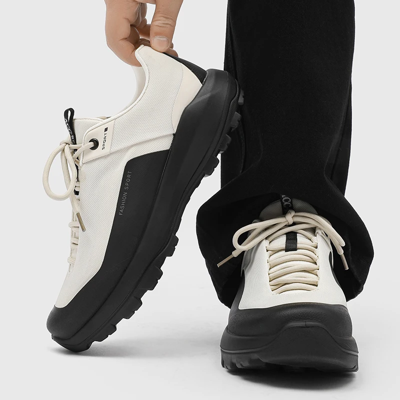 Men British Platform Casual Shoes Chunky Sole Metal Buckle Lace Up Retro Office Street Fashion Sneakers