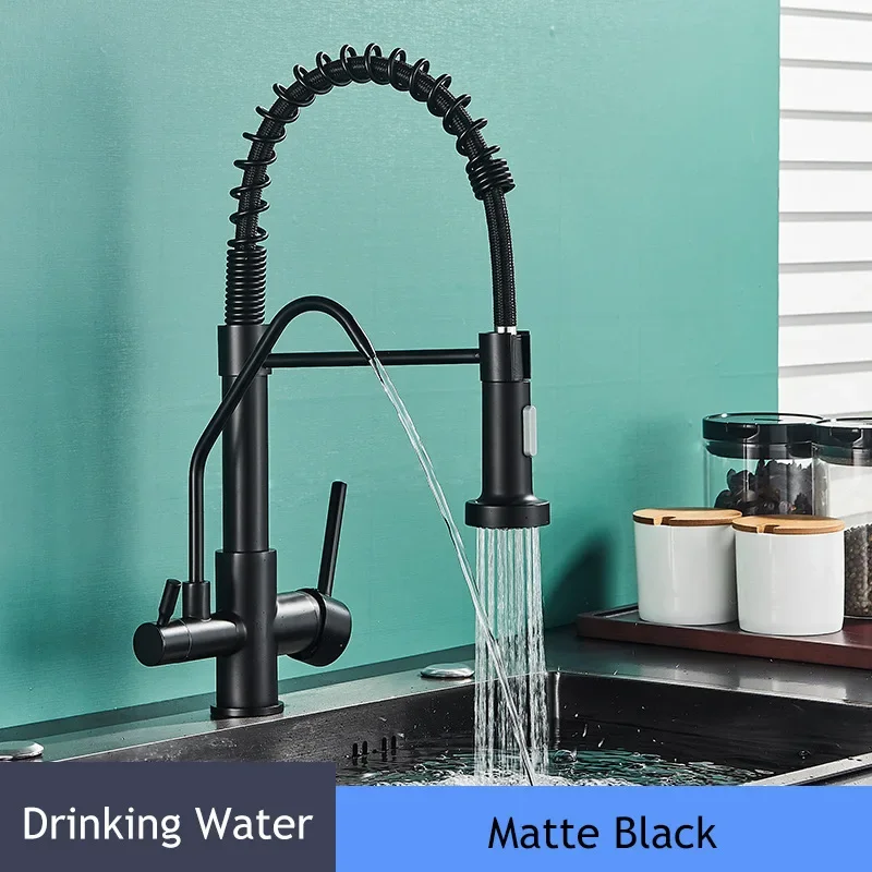 Black Pull Out Kitchen Faucet Water Filter Tap Brass Crane For Kitchen Deck Mounted Sink Faucet Mixer Nickel 3Way Kitchen Faucet