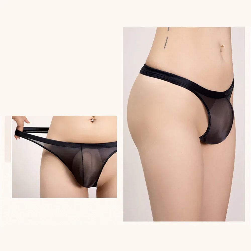 Nuevos calzoncillos sexis ultrafinos transparentes con aceite brillante en forma de T, ropa interior, tangas, calzoncillos transpirables con espalda