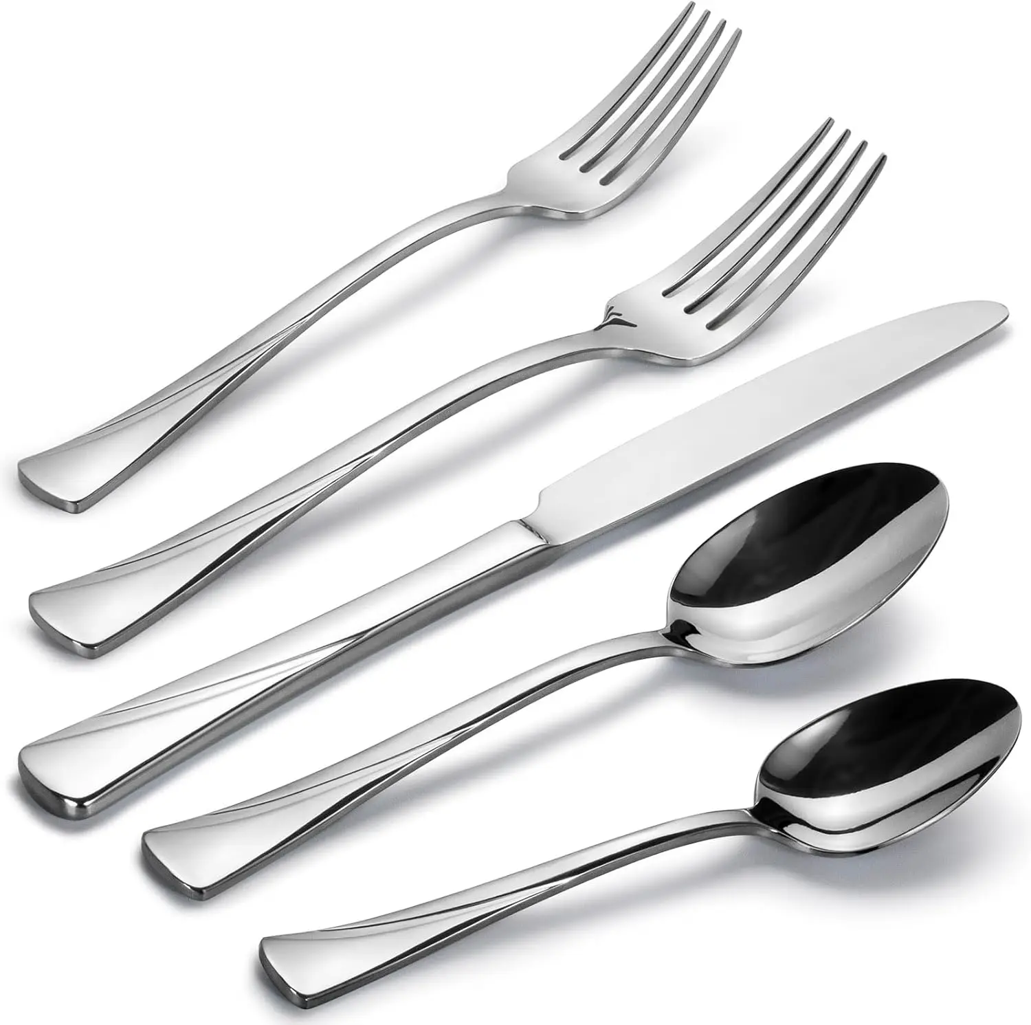 

60-Piece Stainless Steel Flatware Set, Service for 12, Mirror Polished Cutlery, Dishwasher Safe