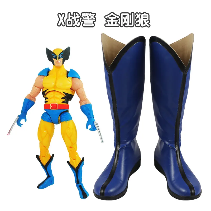 

X MAN Wolverine Cosplay Costume Shoes Blue Handmade Faux Leather Boots Carnival Halloween Boots