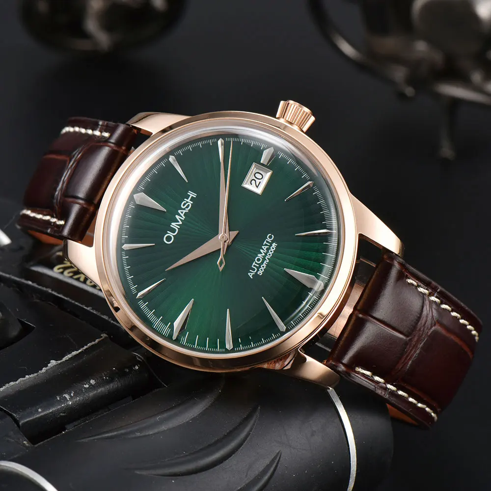 Relógio masculino personalizado de 40mm, relógio mecânico automático com cúpula de vidro mineral, relógio à prova d'água para homens de negócios