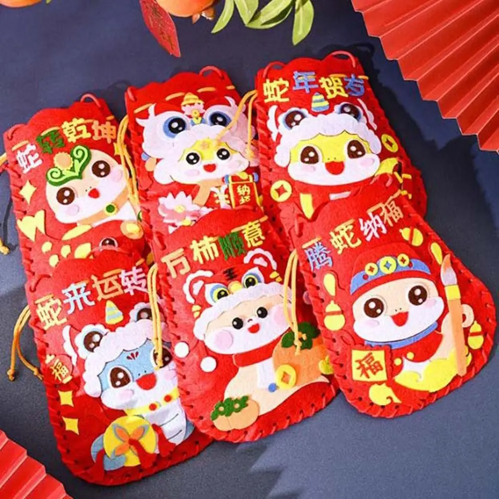 Non-woven Fabric Snake Pattern Hnadbag Traditional Handmade Cartoon Snake Lucky Bag Zodiac Chinese Style New Year Blessing Bag