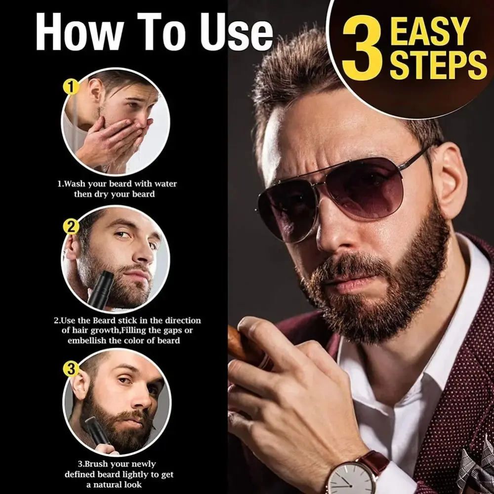 

Waterproof Beard Pencil Filler Beard Brush Enhancer Powder and Brush 2 in 1 Beard Filling Stamp Kit Moustache Coloring Natural