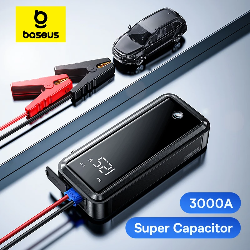 Baseus 3000A Jump Starter Supercapacitor Car Battery Starter Emergency Booster Batteryless Safety Car Starting Device