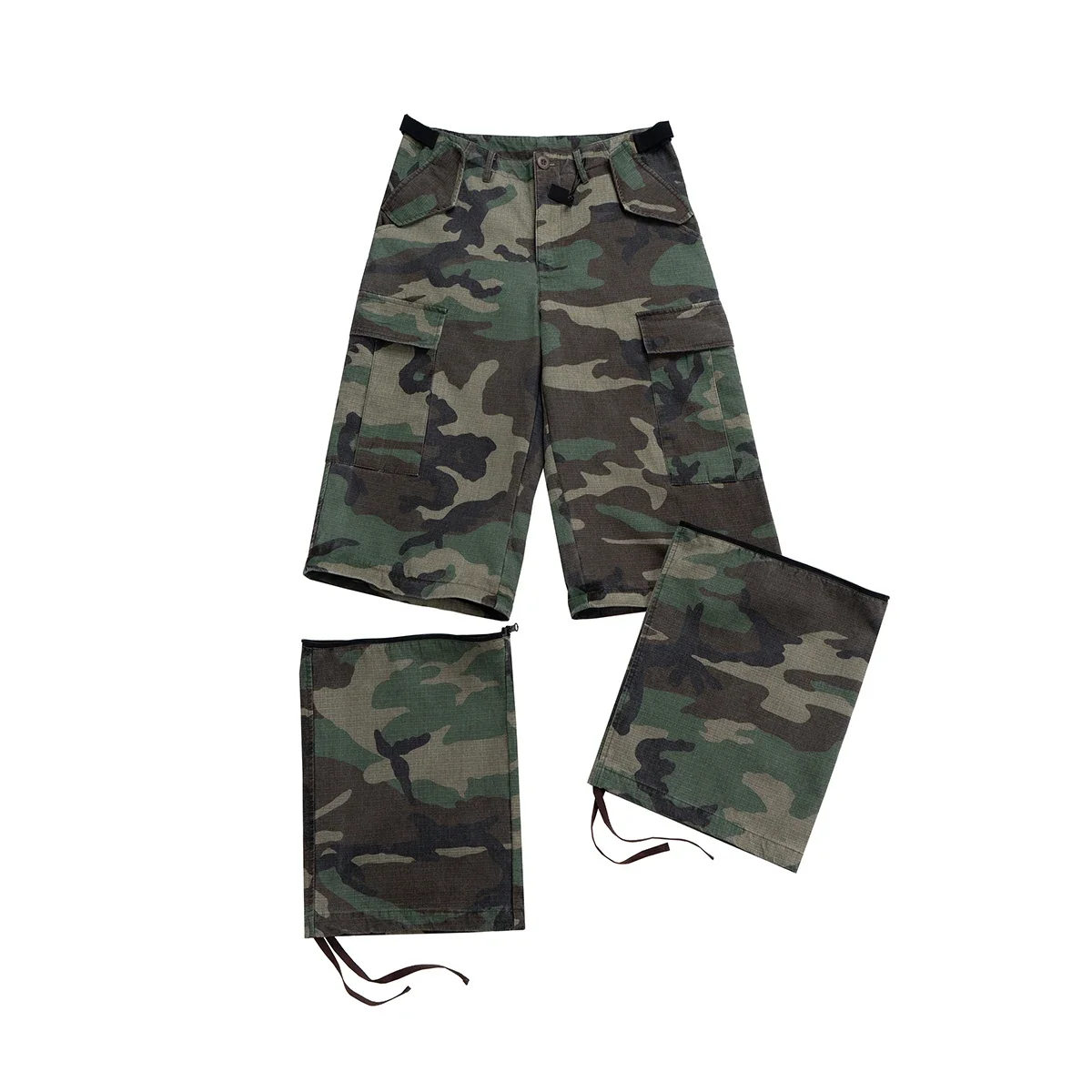 Knee Detachable Wide Leg Patchwork Camouflage Cargo Pants for Men and Women Straight Contrast Color Baggy Overalls Oversized