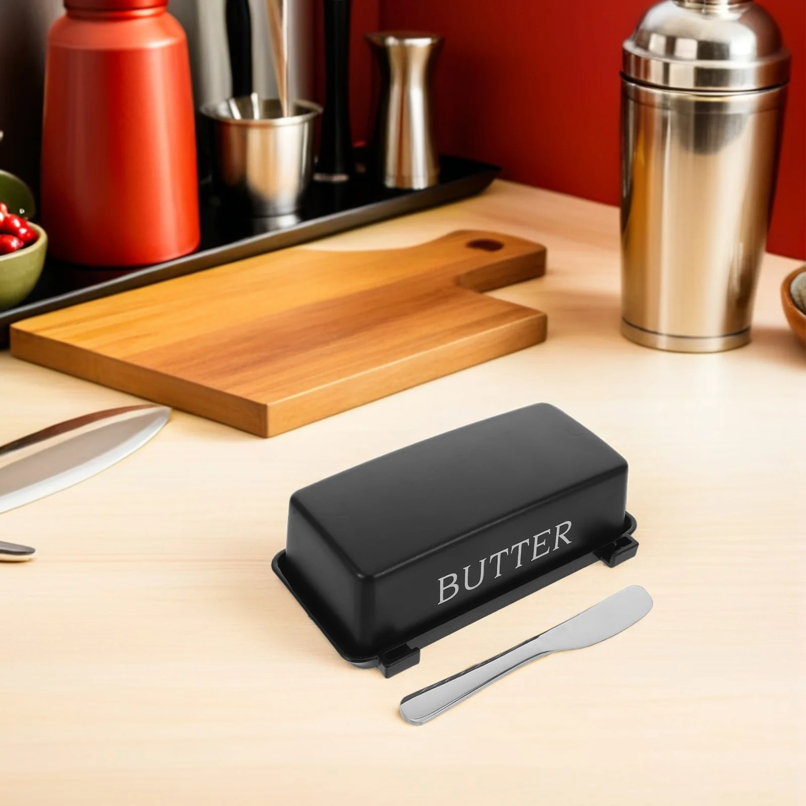 

Контейнер для хранения с крышкой, нож, герметичная пластиковая коробка для хранения масла, винтажный стиль, столешница, блюдо для масла для кухни