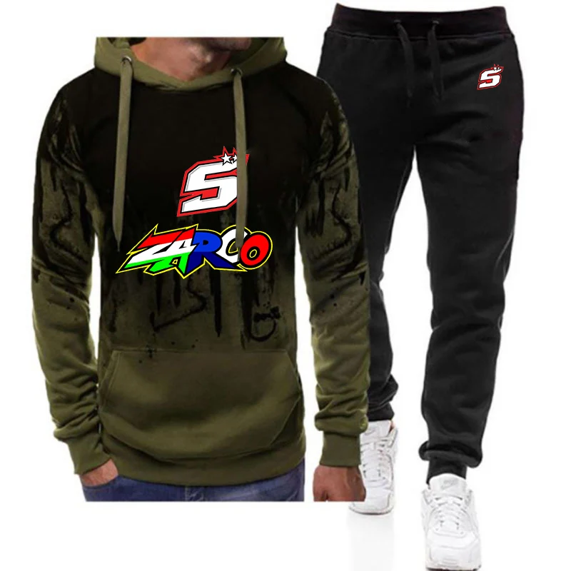 2024 Spring Autumn Men Moto Rider JOHANN ZARCO No. 5 Logo Print Trendy Gradient Color Hoodies+Casual Sweatpant High Quality Sets