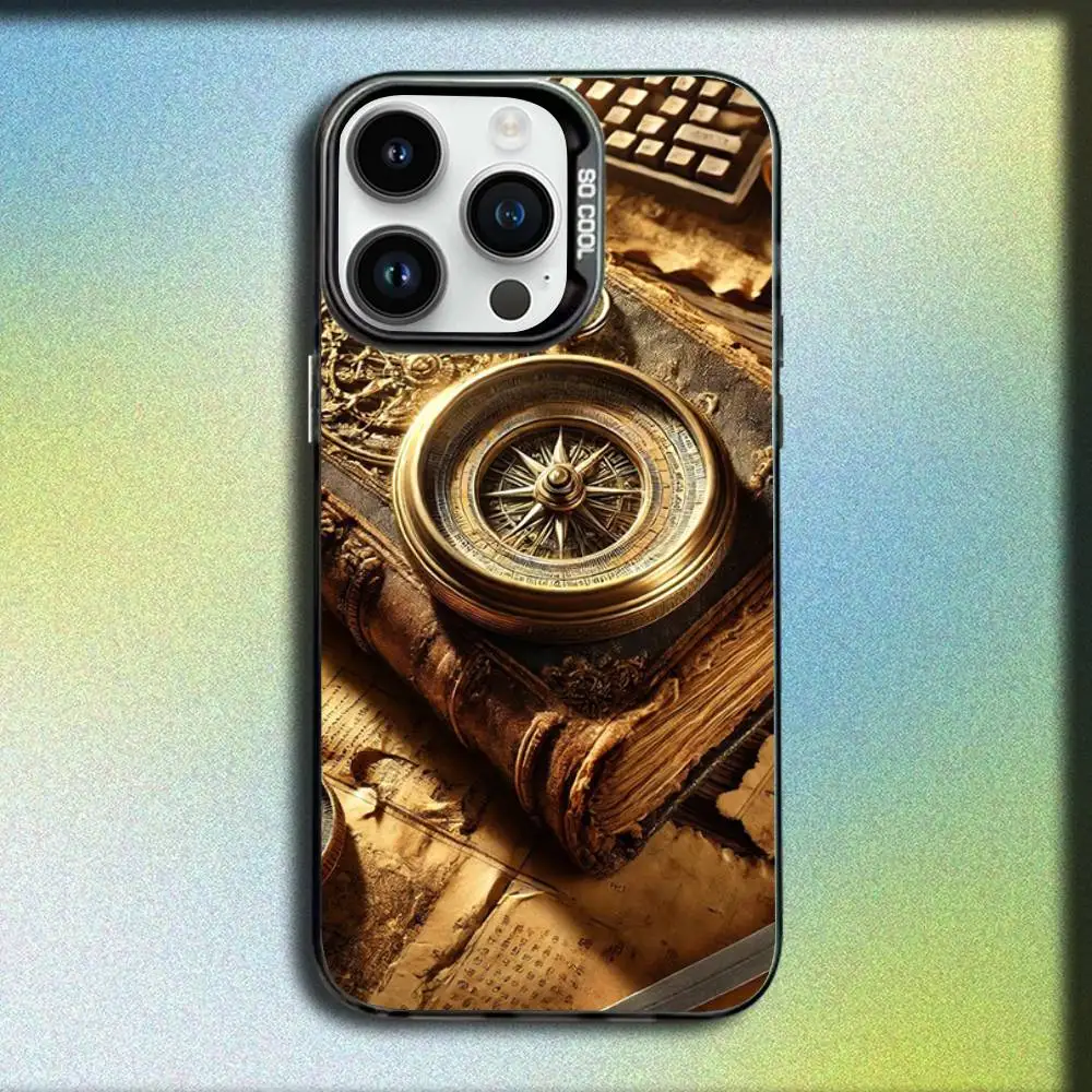 Custodia per telefono con bussola vintage per iPhone 17,16,15,14,13,12,11,Pro,Max,Plus,E,SE4,Air,Mini Black IMD Box