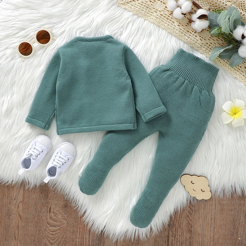 Baby Clothes Set Knit Fashion Solid Warm Infant Sweater Trousers Leggings Autumn Newborn Girl Boy Long Sleeve Pullover Pants 2PC