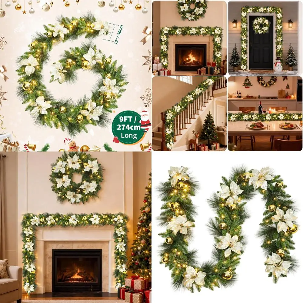 

Battery Operated Christmas Garland with 8 Modes, Pine Cones, Realistic for Mantle, Stairs, Indoor & Outdoor Decor (Batteries Not