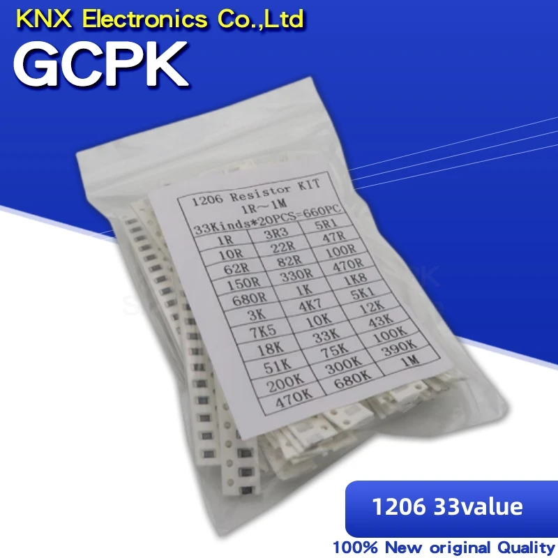 0603 0805 1206 SMD Resistor Kit Assorted Kit 1ohm-1M ohm 1% 33valuesX 20pcs=660pcs Sample Kit