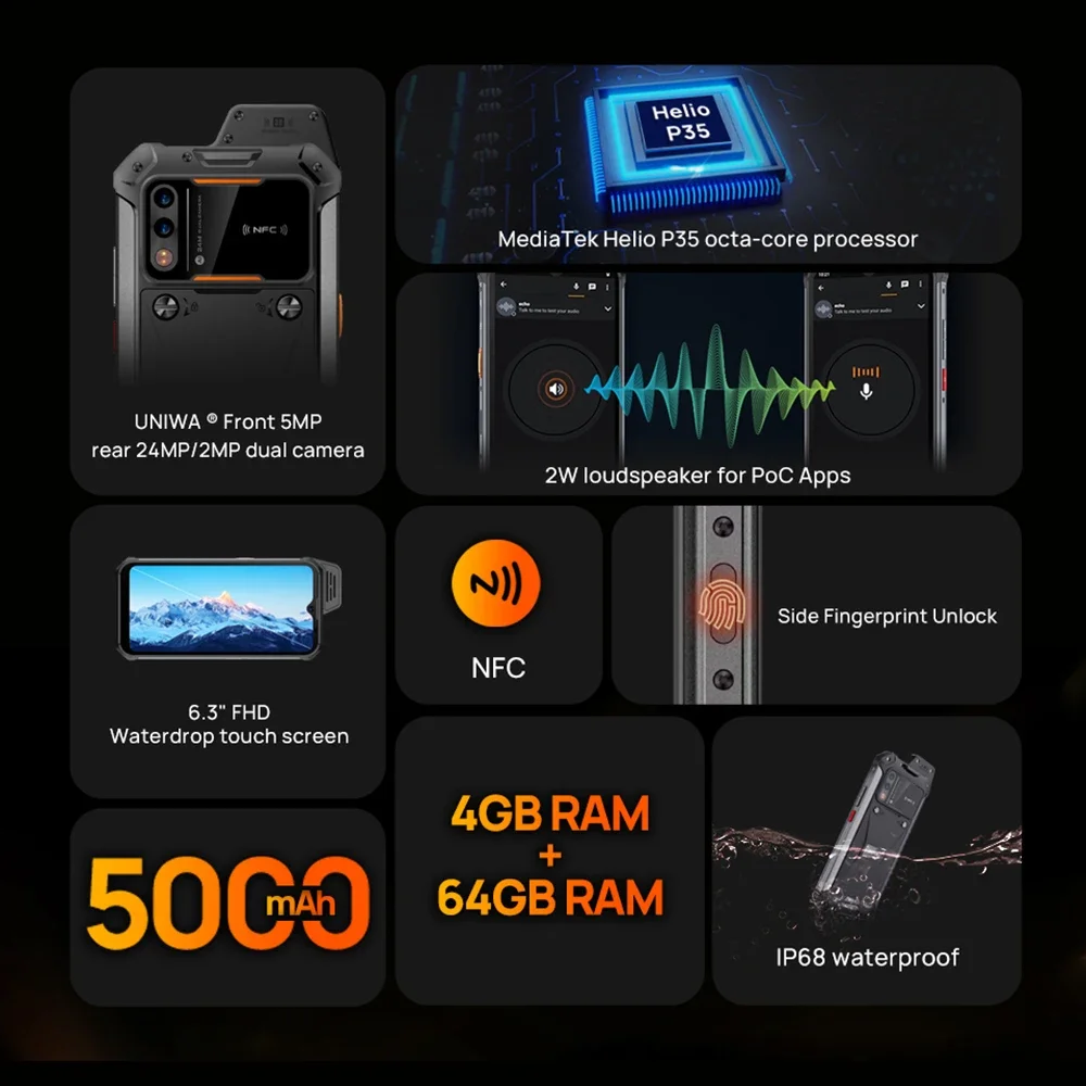 Imagem -03 - Uniwa-explosão Indestrutível à Prova de Água do Telefone Móvel Walkie Talkie Smartphone Ptt Android 11 Nfc W888 4gb 64gb 5000mah