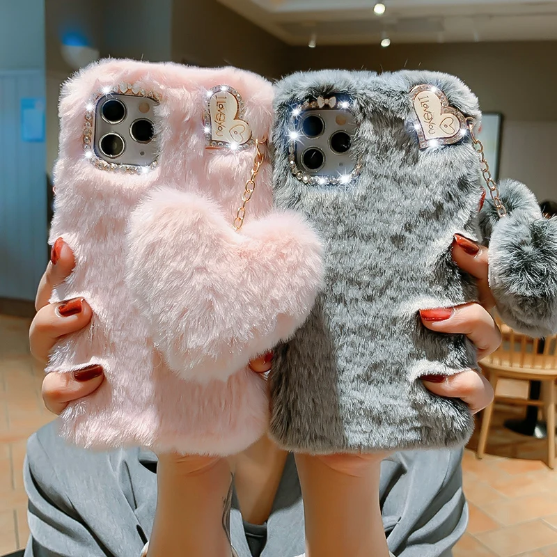 For VIVO Y22 Y33S V21 V20SE V19 V17 Pro X50 Pro V15 S1 Y20 Y19 Y17 Y11 Y30 Luxury Diamond Pendant Fur Plush TPU Phone Case Coque