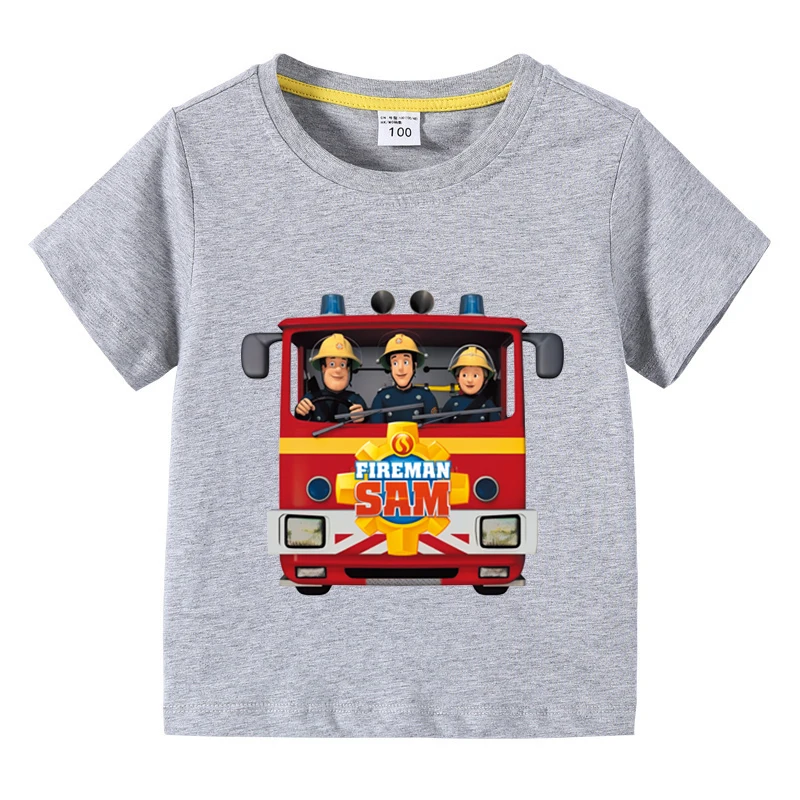 Fireman Sam T Shirt Kids Boys Girls Short Sleeved Tee Shirts Summer Children Safety Education Animation T-Shirt Fashion Tops