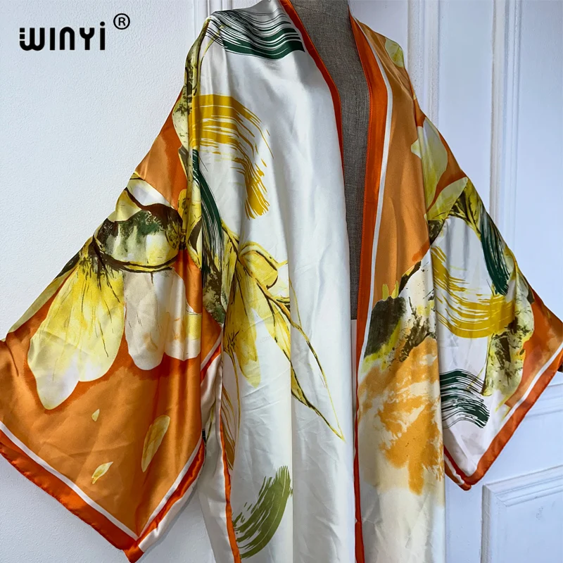 WINYI kimono boho kaftan beachwear Cardigan sexy loose swimsuit evening dress abaya cover-ups beach outfits women maxi Caftan