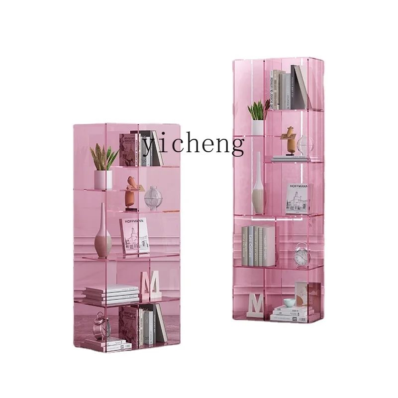 ZC Modern Minimalist Acrylic Floor Bookshelf Living Room Multi-Layer Display Stand Storage Shelf