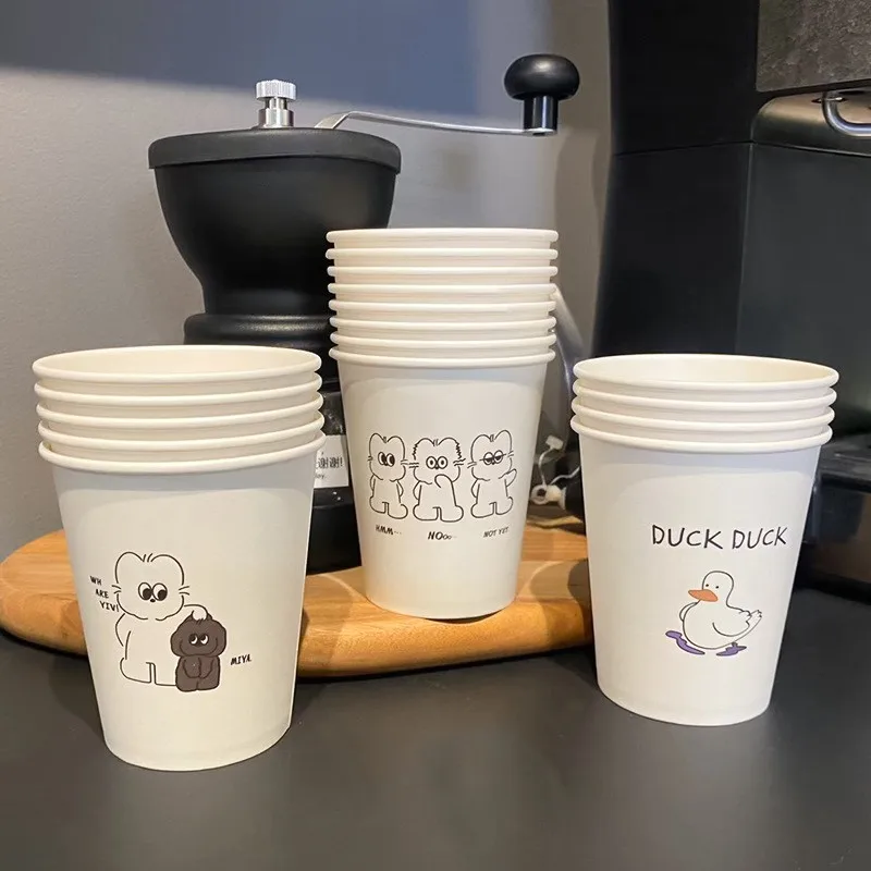 

50pcs Disposable Paper Cups, 250ml Thick Household Tea Cup, Business Advertising Cup, Minimalist Coffee Mug, Party Wine Glasses