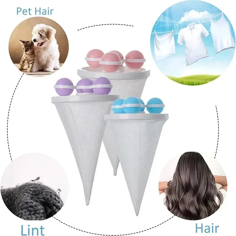 1/6Pcs Floating Hair Filtering Mesh Removal Washing Machine Filter Bag Reusable Hair Filter Net Pouch Lint Catcher for Laundry