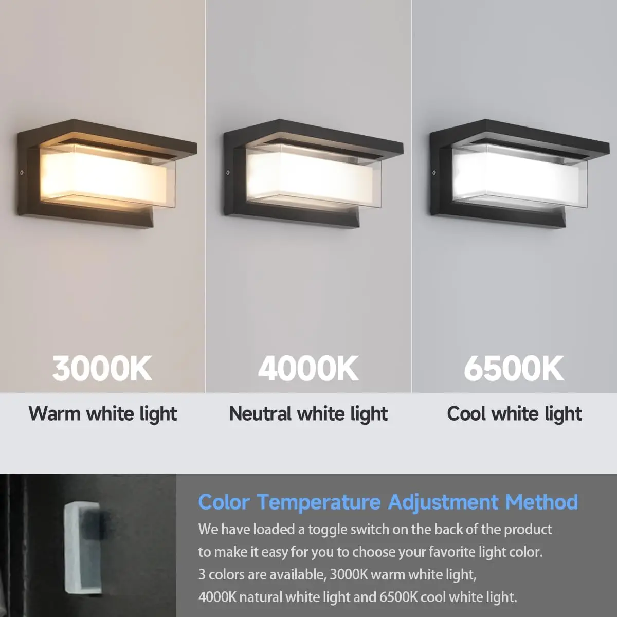 屋外モダンウォールスコンスライト、壁掛け照明器具、3000k-6500k調整可能、20w外壁照明、防水ポーチライト