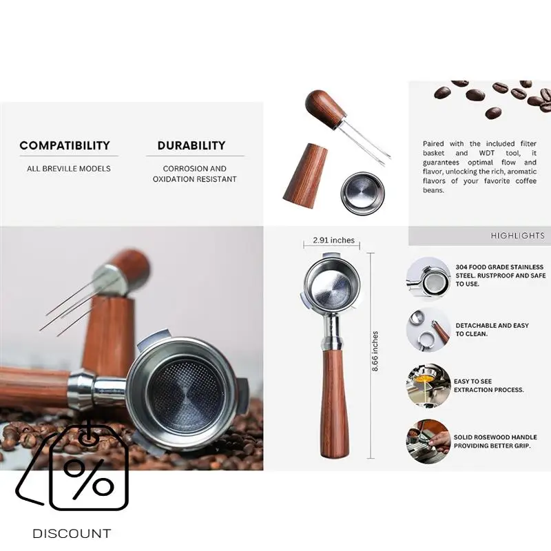 Бездонный портафильтр A83G-54 мм в сочетании с инструментом Wdt — усиление заваривания эспрессо, сменная корзина для фильтра, замена кофе